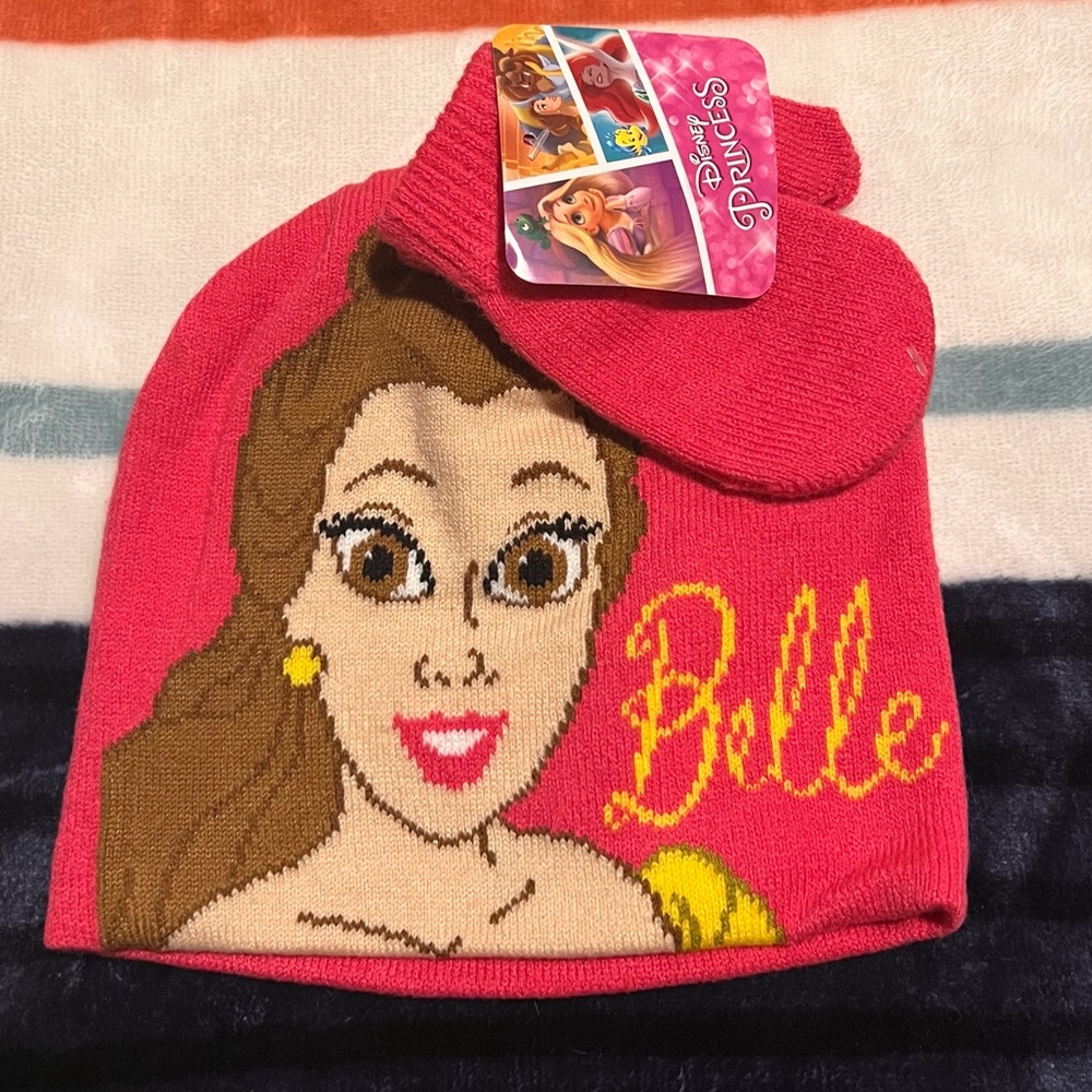 Disney Princess Belle Beanie Hat and Gloves mittens